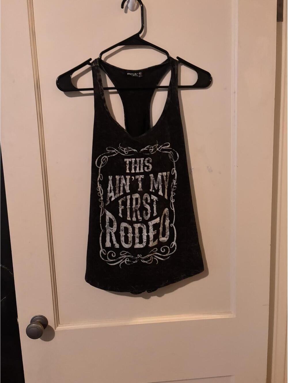 Papaya Basics Black Racerback Graphic Tank Top "This Ain't My First Rodeo" SizeS